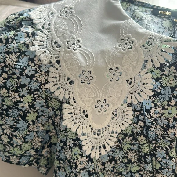 Maje Floral Mini Dress with White Lace Collar - Picture 5 of 7